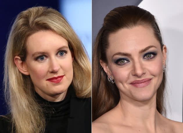 Elizabeth Holmes (left) was portrayed by actor Amanda Seyfriend (right) in the Hulu series 