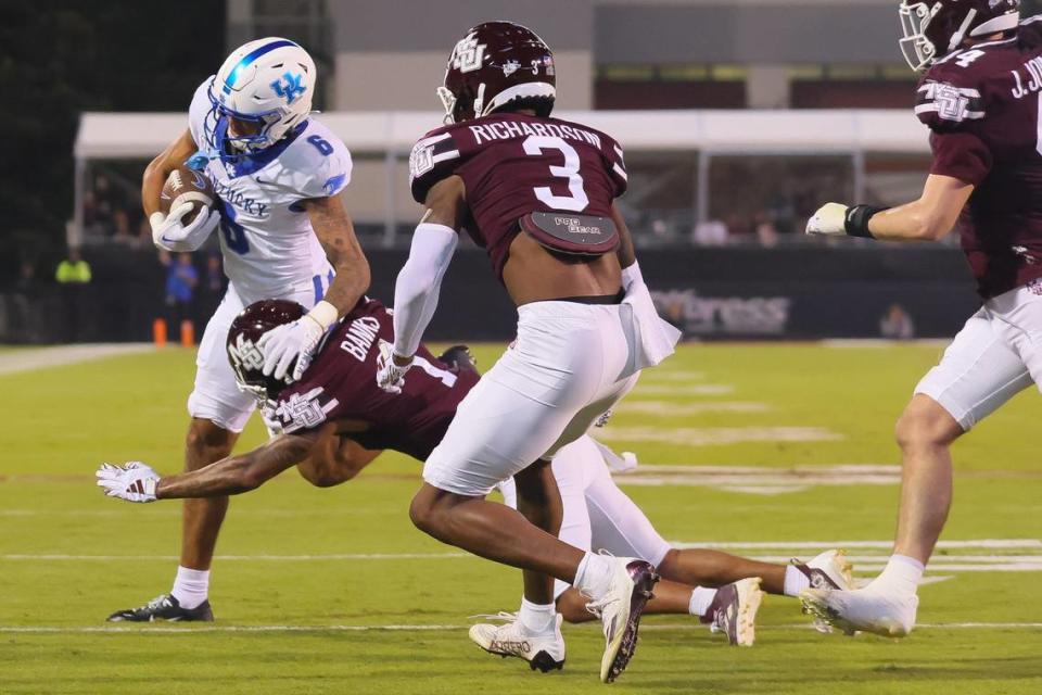 Kentucky’s Dane Key (6) runs after a catch against Mississippi State on Saturday, Nov. 4, 2023, in Starkville, Miss. Silas Walker/swalker@herald-leader.com