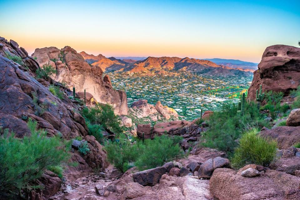 colorful sunrise on camelback mountain in phoenix, arizona