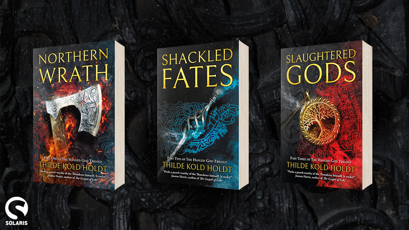 The Hanged God trilogy book covers: Northern Wrath, Shackled Fates, Slaughtered Gods