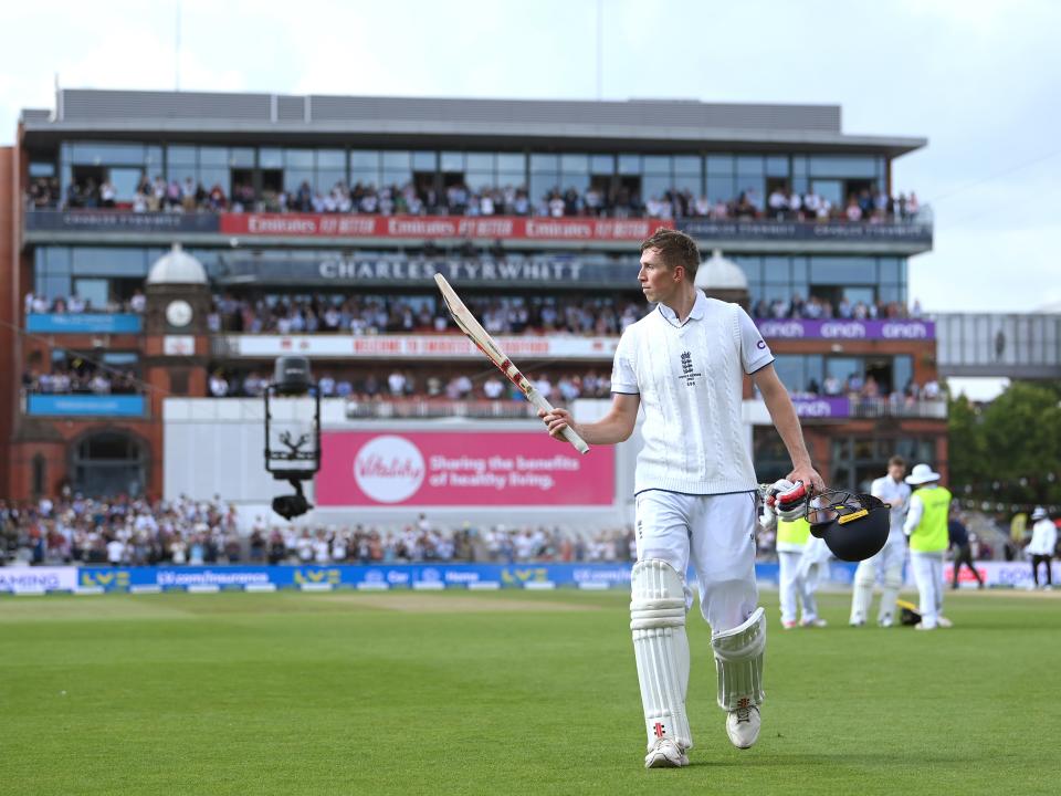 Zak Crawley salutes the Old Trafford crowd (Getty Images)