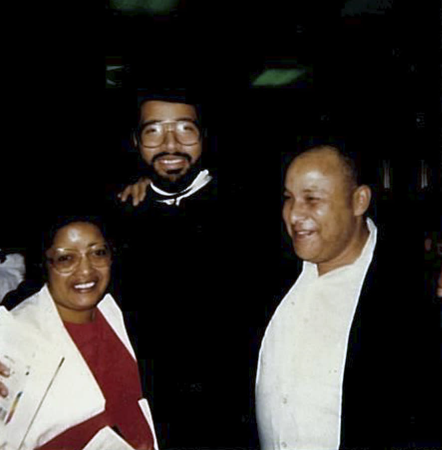 Gary Fields poses for a photo with his parents, Shirley and Willie "Bill" Mount Jr., at his graduation from graduate school at Northwestern State University in Natchitoches, La., in December 1984. Willie "Bill" Mount Jr. served in the 87th Air Force squadron, which flew the McDonnell F101B Voodoo out of Clinton County Air Force Base in Wilmington, Ohio. The squadron’s job was to intercept Russian bombers loaded with nuclear bombs if they tried to attack the United States.(AP Photo)