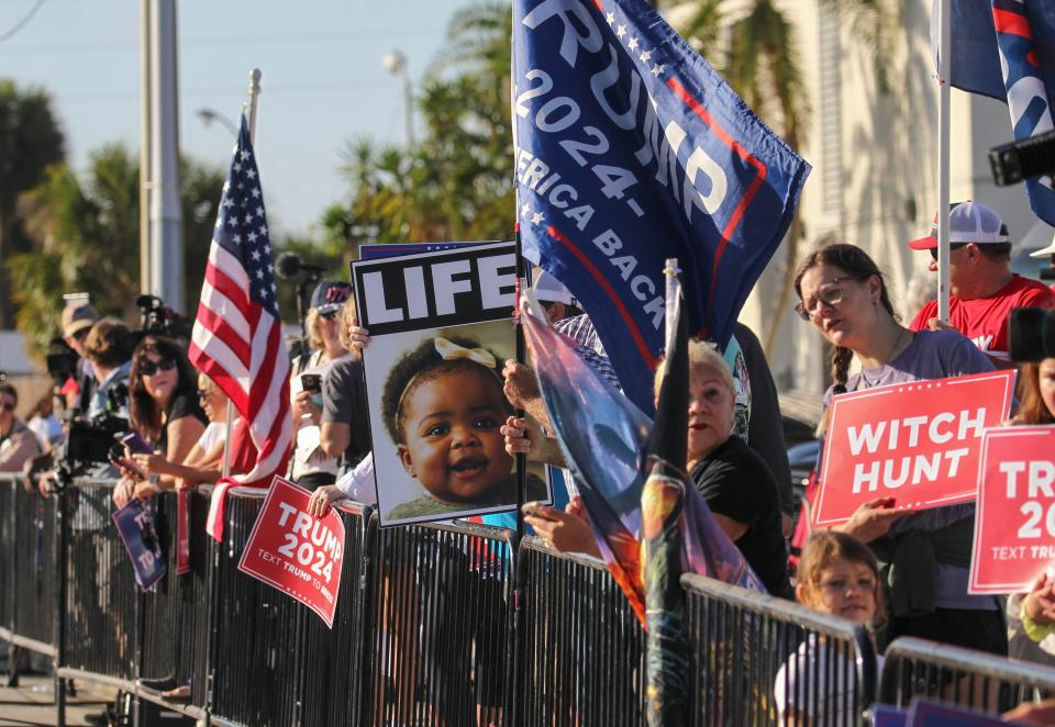 Scenes from outside the federal courthouse in Fort Pierce where former President Donald Trump attends a classified documents hearing on Monday, Feb. 12, 2024, in Fort Pierce.