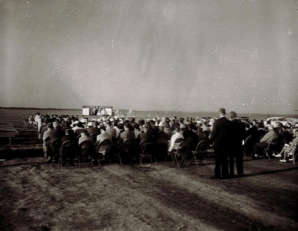 A sunrise Easter service at the Yacht Club Beach before building in 1961.