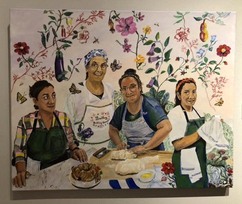 Painting titled The Bakers by artist Catherine Venable on exhibit at Petersburg Area Art League in Old Towne through February 3, 2024.