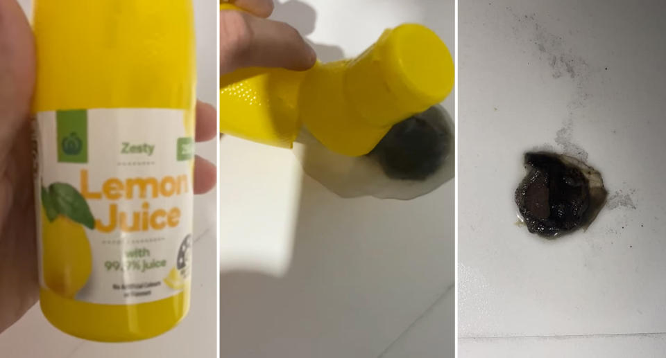 A customer finds 'mould' inside a Woolworths lemon juice bottle