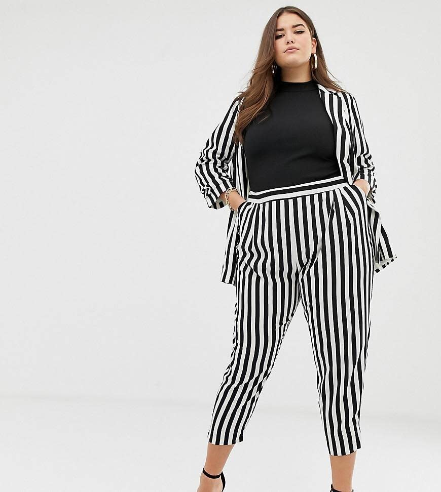 Asos Design Curve Tapered Suit Pants In Bold Mono Stripes (Photo: Asos)