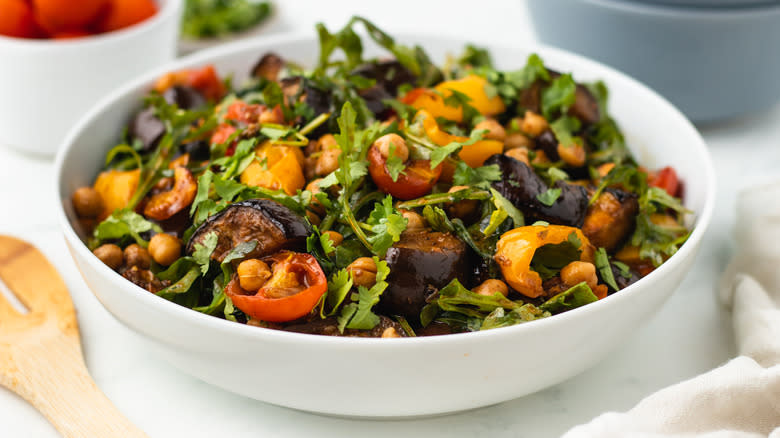 Chickpea eggplant salad in a bowl