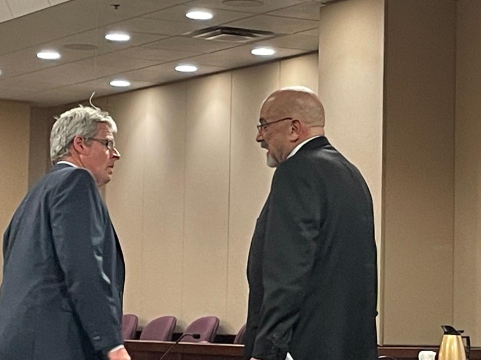 Defense lawyer James Tarquin and Assistant State Attorney Sam Armstrong together during jury deliberation on May 25.