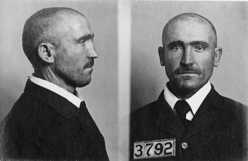 Timothy ‘Sorghum’ McCoy, shown in a mugshot from 1907, was dubbed in the Evening Press as “king of the boxcar thieves.”