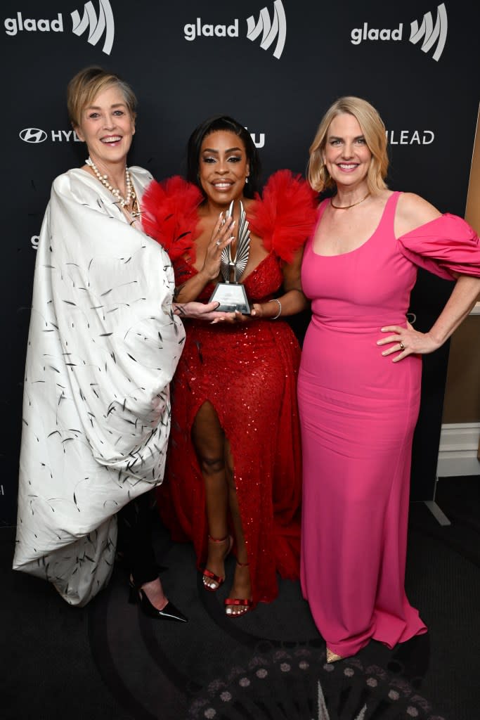 Sharon Stone, Niecy Nash and Sarah Kate Ellis, President of GLAAD. Getty Images for GLAAD