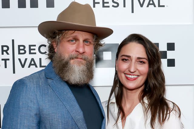 <p>Jason Mendez/Getty</p> Joe Tippett and Sara Bareilles at a Waitress event in June 2023