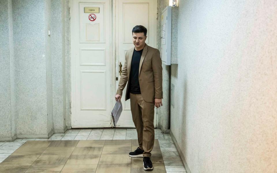 Zelensky, during his comedy days, prepares to perform on the Liga Smeha show - Getty