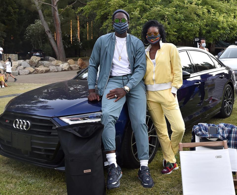 <p>Dwyane Wade and Gabrielle Union mask up for Audi Presents: Summer Drive-in Concert featuring Kehlani at Calamigos Ranch in Malibu on Thursday night. </p>