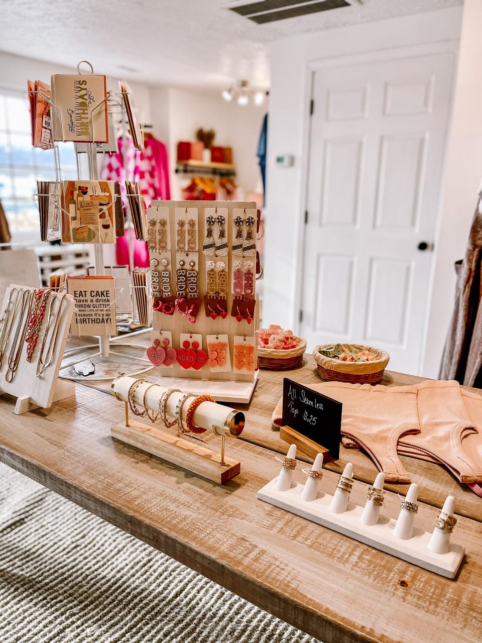 “I have hair accessories, jewelry, bracelets, earrings, and necklaces. I wanted to make it a little shop where people can come and get gifts: candles, perfumes, Chapstick, little makeup bags, greeting cards, all kinds of stuff.”