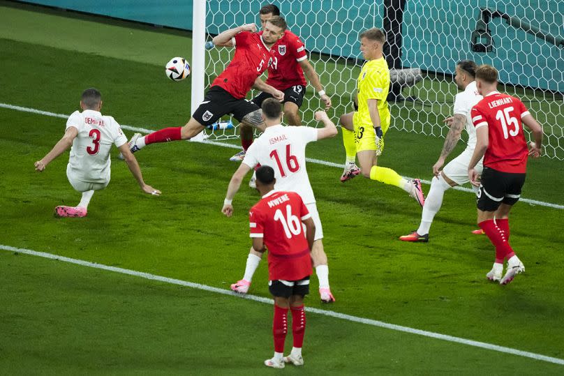 Demiral nets the first goal in for Turkey in the Euro 2024 knockout against Austria after just 59 seconds