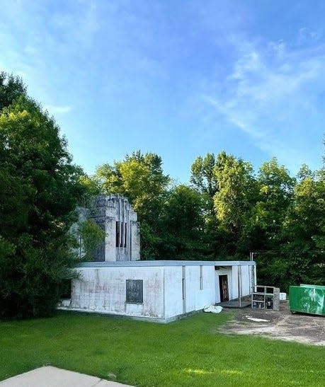 This is perhaps the last known photo of the front-cinder block addition that for 45 years stood in front of the historic transmitter building.