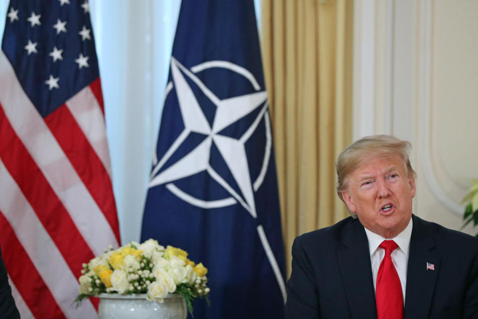 US President Donald Trump at a breakfast meeting with Nato Secretary General Jens Stoltenberg at Winfield House, the residence of the Ambassador of the United States of America to the UK, in Regent's Park, London, as Nato leaders gather to mark 70 years of the alliance.