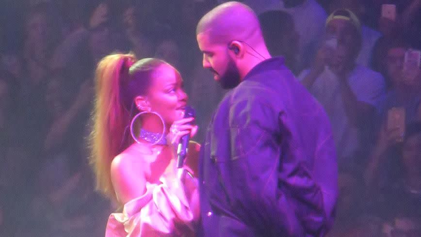 Rihanna and Drake at the OVO Fest. Source: Splash News