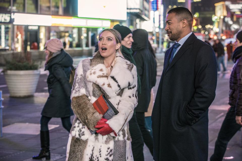 <p><em>Younger</em>'s last season left fans aflurry in the midst of a juicy love triangle, so it looks like the TVLand show's return on June 5 is going to be a very, very welcome summer fling. ELLE.com has the exclusive first look photos of the season 5 premiere, and it's all about <em>Summer Vacation</em>. Kelsey (Hilary Duff) is positively agog in Times Square; Charles (Peter Hermann), Liza (Sutton Foster), and Pauline (Jennifer Westfeldt) are being ultra-professional about the awkward man-publishing-his-ex-wife's-hit-book thing; while Empirical newbie Zane is making his sexy eyes (shirt on, sadly) at former flame Kelsey. I'd also like to shout out Diana's (Miriam Shor) impeccable trout-colored (sorry) boss dress. </p><p><em>Younger</em> returns to TVLand on June 5.<br></p>