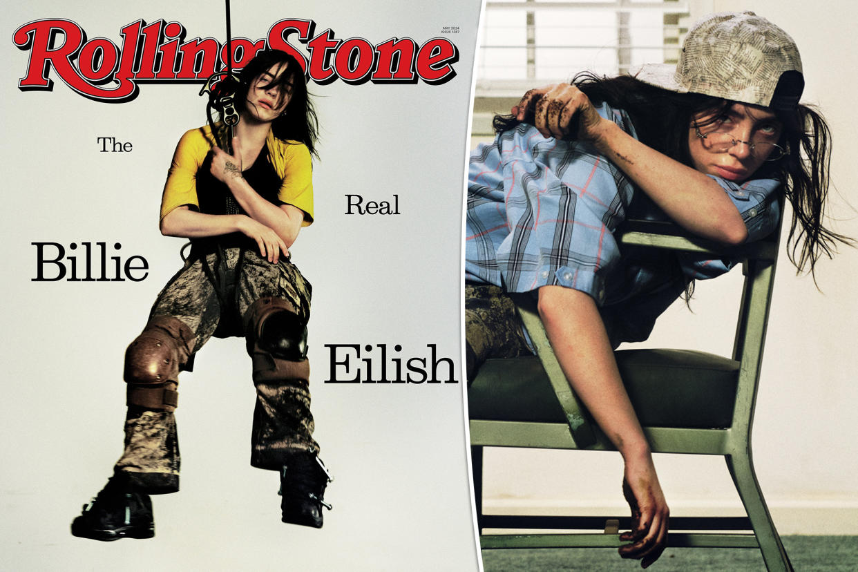 Billie Eilish on the cover of Rolling Stone and in the inside photo shoot.