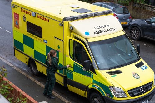 <span class="caption">Ambulance staff are often the first to attend the site of many difficult scenes.</span> <span class="attribution"><a class="link " href="https://www.shutterstock.com/image-photo/london-uk0429-nhs-emergency-ambulance-parked-1717841272" rel="nofollow noopener" target="_blank" data-ylk="slk:Yau Ming Low/ Shutterstock;elm:context_link;itc:0;sec:content-canvas">Yau Ming Low/ Shutterstock</a></span>