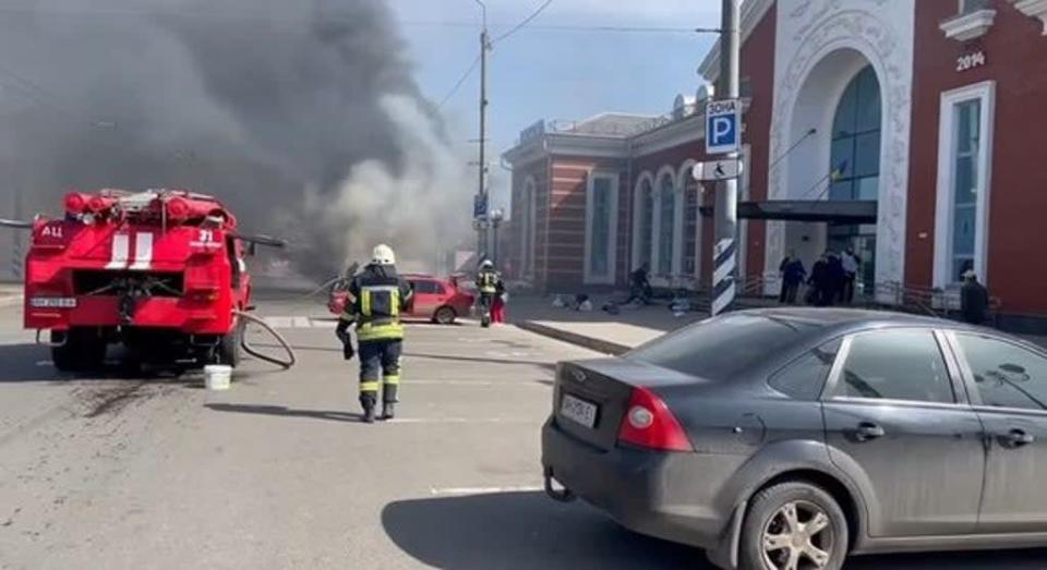 The scene after the attack on Kramatorsk railway station which Ukraine has called a war crime    (Facebook/ Pavlo Kyrylenko)
