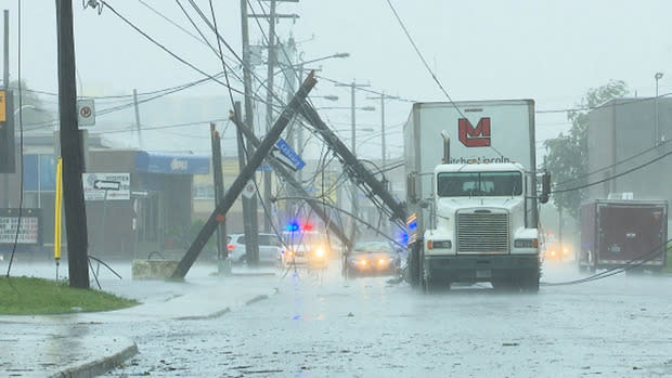 Hydro Quebec poles and trees were downed in an intense storm on Friday, July 19.