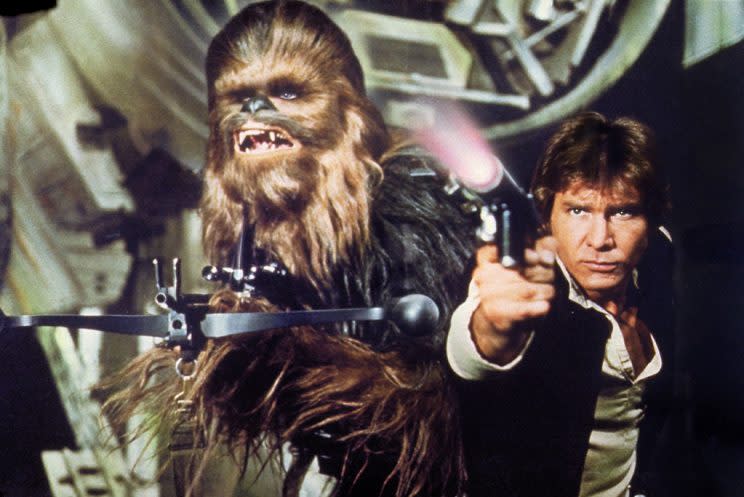 Peter Mayhew as Chewbacca and Harrison Ford as Han Solo in 'Star Wars' (Photo: LucasFilm)