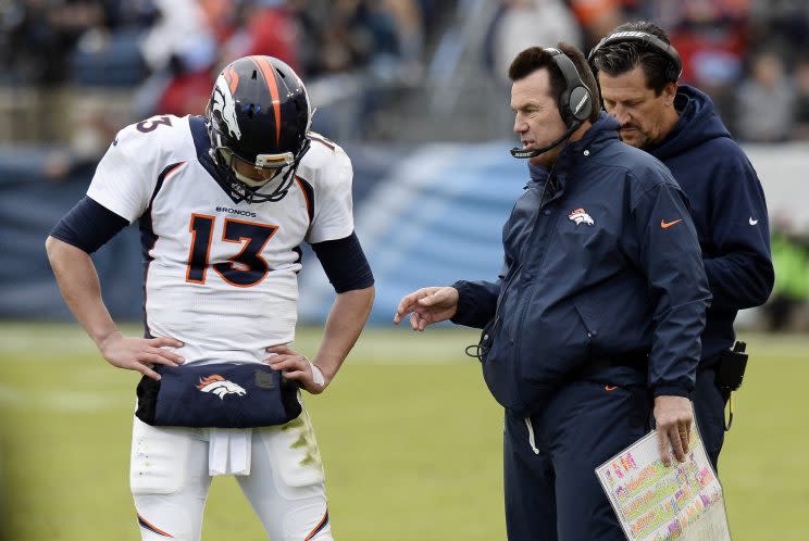 Gary Kubiak and his quarterback Trevor Siemian couldn't pull off a win at Tennessee. (AP)