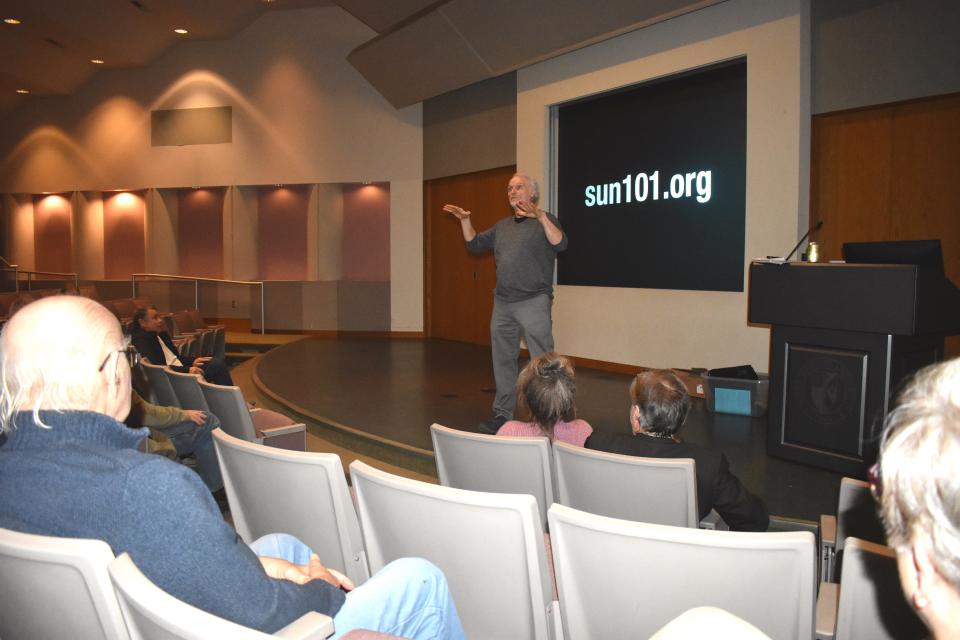 Peter Sinclair, a Michigan-based videographer specializing in energy and the environment, presented for nearly two hours on solar, wind and other forms of renewable energy May 4 at Siena Heights University. The presentation, which was attended by at least 30 people, was held in Rueckert Auditorium in Dominican Hall.