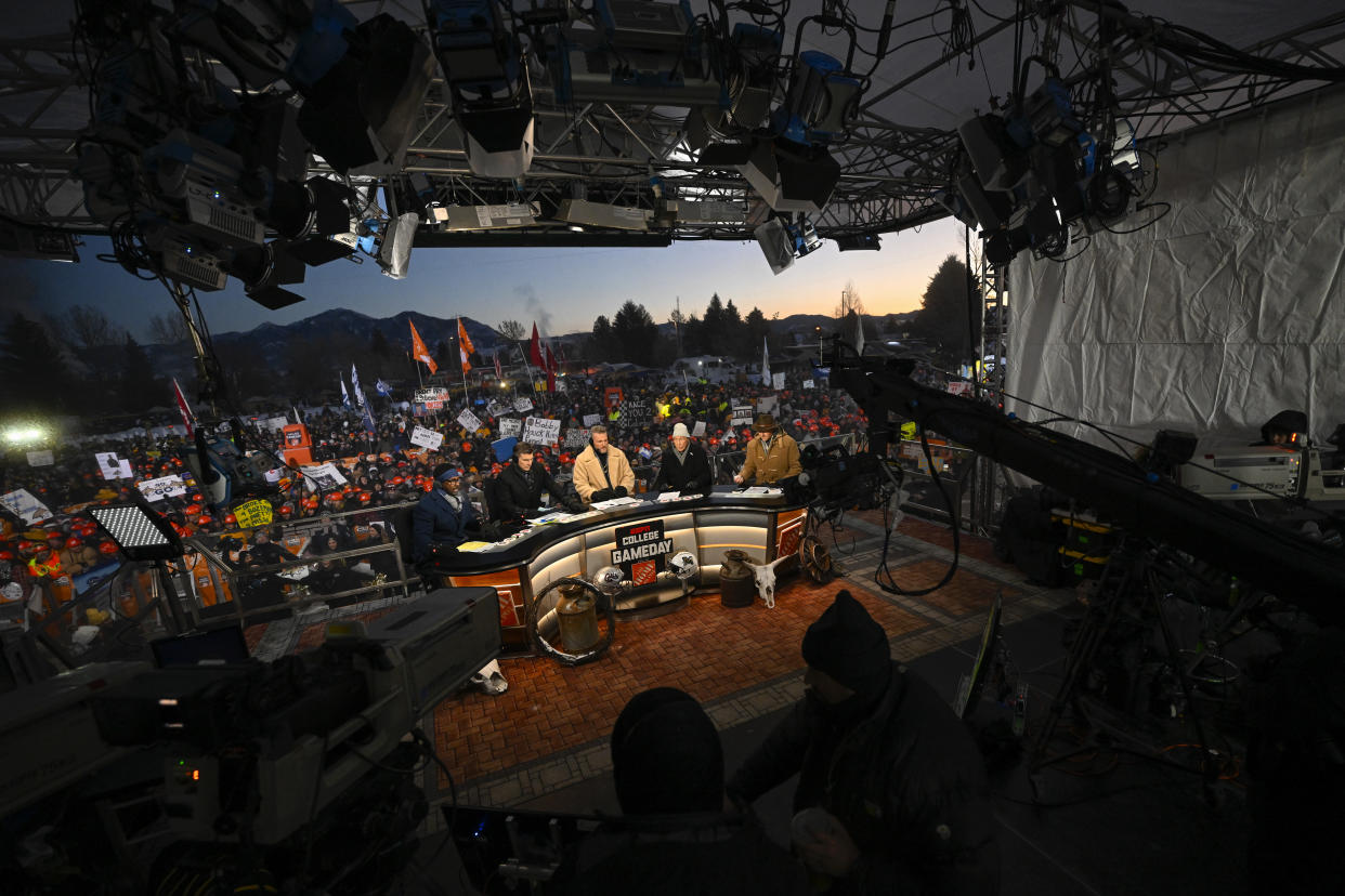 BOZEMAN, MONTANA - NOVEMBER 19: ESPN’s College GameDay broadcasts before a college football game between the Montana Grizzlies and the Montana State Bobcats at Bobcat Stadium on November 19, 2022 in Bozeman, Montana. (Photo by Tommy Martino/University of Montana/Getty Images)