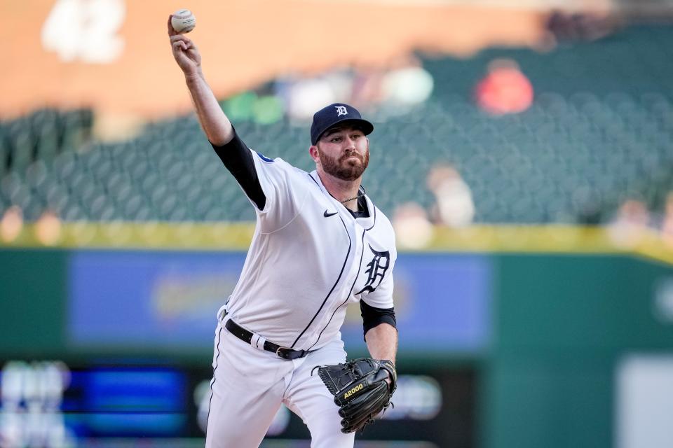 Drew Hutchison (40) of the Detroit Tigers delivers a pitch against the Chicago White Sox during the top of the first inning at Comerica Park on June 14, 2022 in Detroit, Michigan.