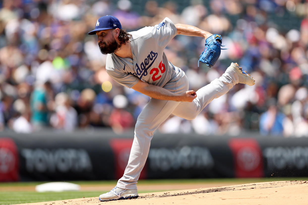 Starting pitcher Tony Gonsolin #26 of the Los Angeles Dodgers has been a fantasy star