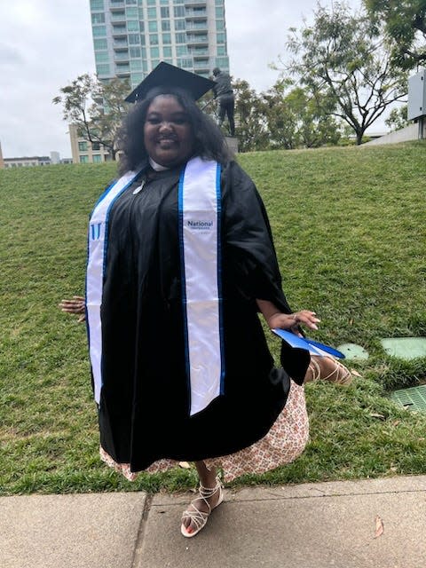 Chante “Rae” Hopper of Redding after receiving her master's degree at National University in San Diego on June 9, 2023. Hopper, 31, is one of almost 80 graduating students of all ages invited to celebrate with the community at the 21st annual African American Graduation and Recognition of Academic Achievements on June 15, 2023 at Shasta College in Redding.