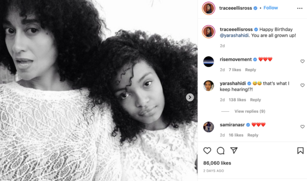 Tracee Ellis Ross took to social media to celebrate her television daughter Yara Shahidi. Source: IG/TraceeEllisRoss