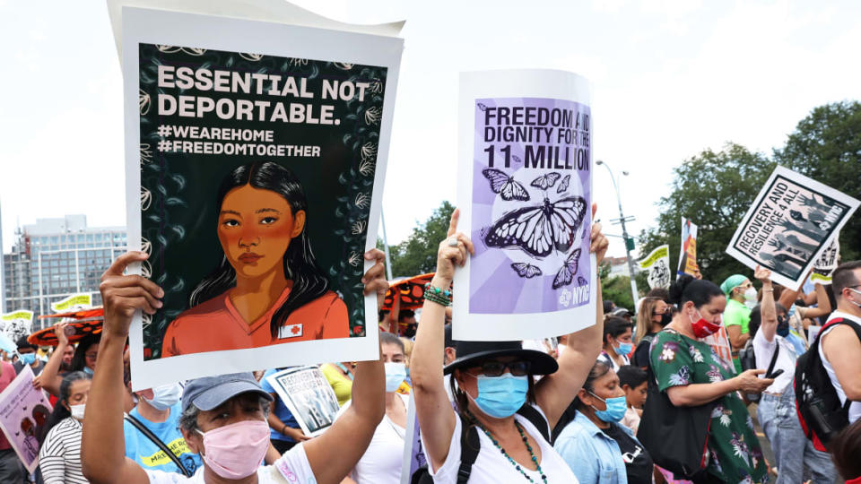 <div class="inline-image__caption"><p>A march in support of a pathway to citizenship for immigrants on July 23, 2021, in New York City.</p></div> <div class="inline-image__credit">Michael M. Santiago/Getty</div>