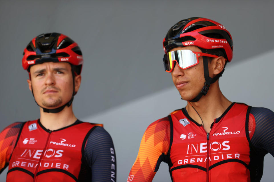 MOTIERS FRANCE  JULY 20 Egan Bernal of Colombia and Team INEOS Grenadiers prior to the stage eighteen of the 110th Tour de France 2023 a 1849km stage from Motiers to BourgenBresse  UCIWT  on July 20 2023 in Motiers France Photo by Michael SteeleGetty Images