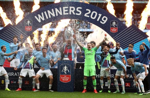 Manchester City celebrate winning the FA Cup in 2019