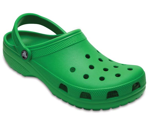 A green Crocs clog.
