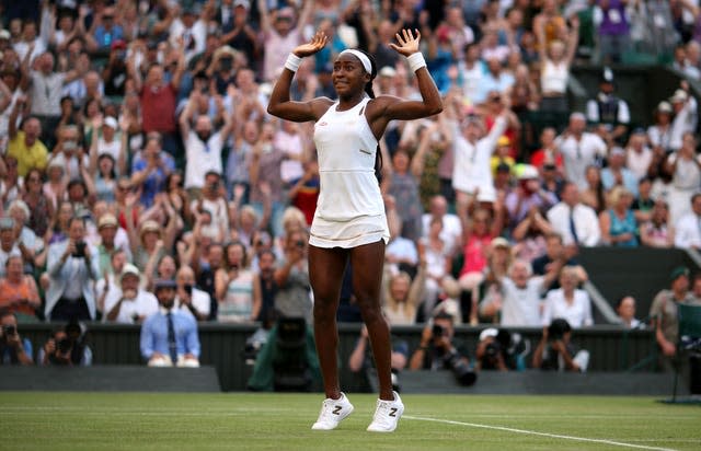 Coco Gauff reacts to winning