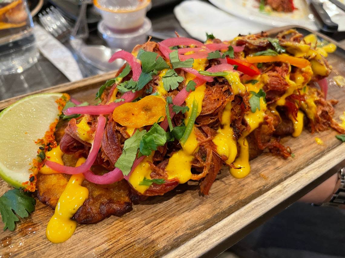 Vaca frita tostones at Doce Provisions in the Shoma Bazaar food hall