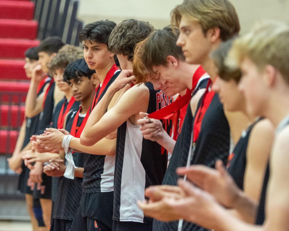 Central York players get their silver medals after the District 3 Class 3A final on Thursday, June 1, 2023. Cumberland Valley won 3-0.