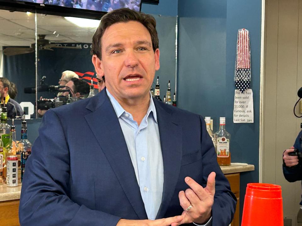 Florida Gov. Ron Desantis talks to veterans at the Mt. Pleasant VFW.