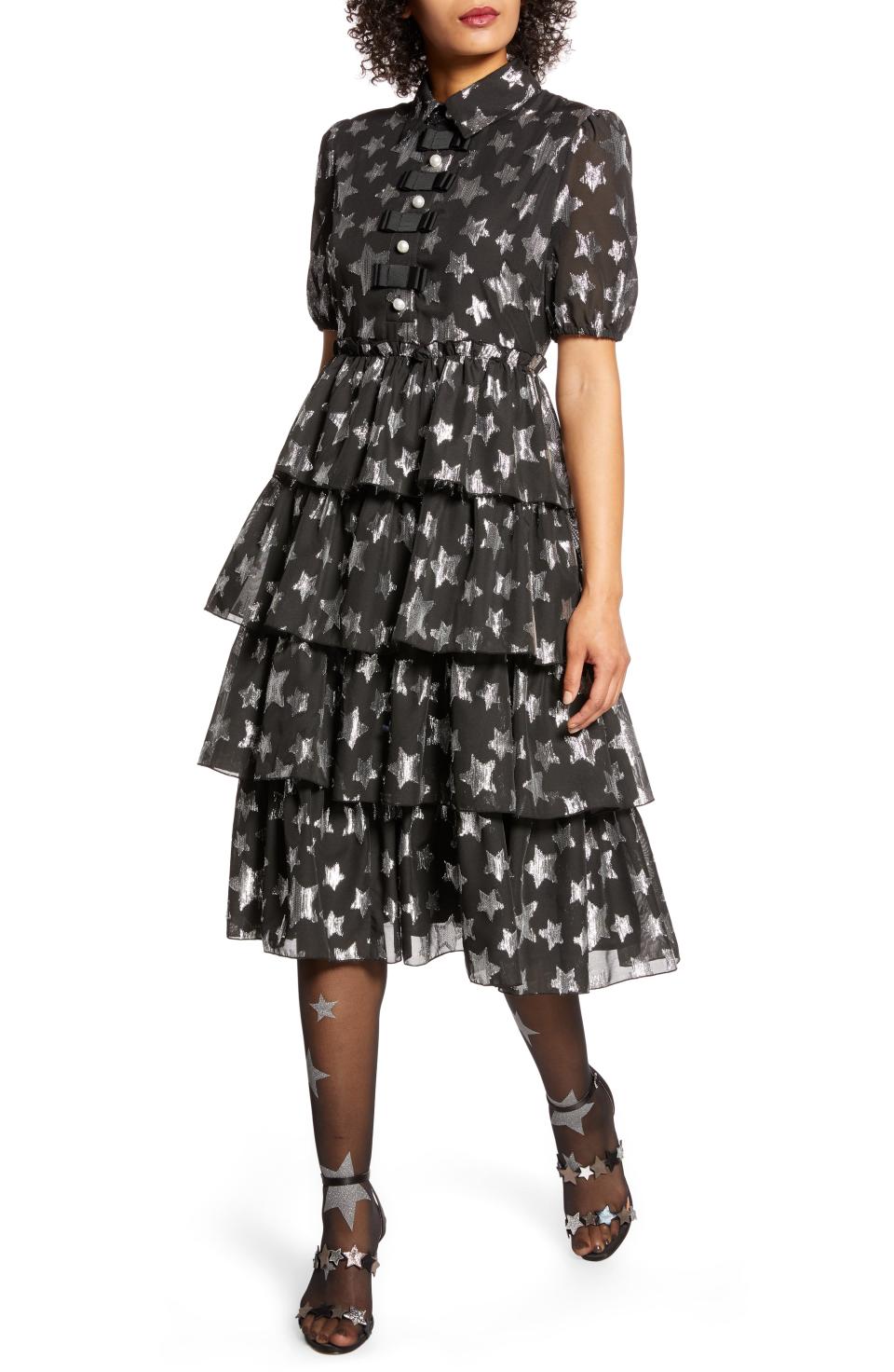 Halogen x Atlantic-Pacific Metallic Star Chiffon Dress