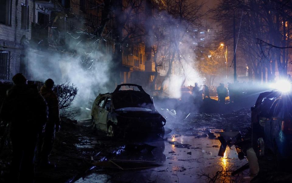 The scene at another apartment block damaged in the raid