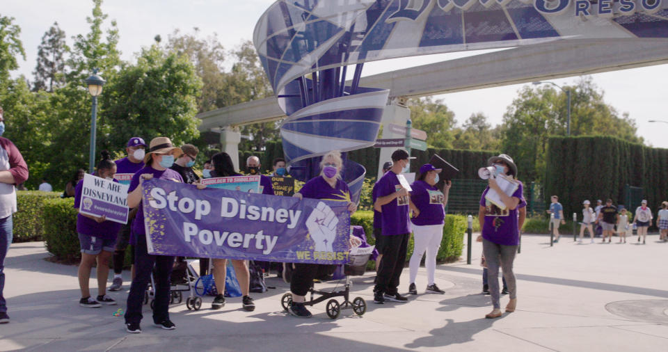 Disney employees protest the economic inequities outside of Disneyland in 'The American Dream.' (Photo: Courtesy of Fork Films)