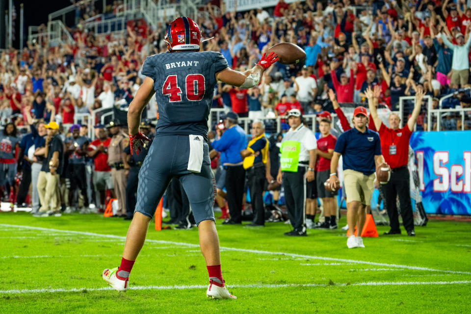 FAU TE Harrison Bryant is a 2020 NFL draft prospect who is on the rise. (Photo by Aaron Gilbert/Icon Sportswire via Getty Images)