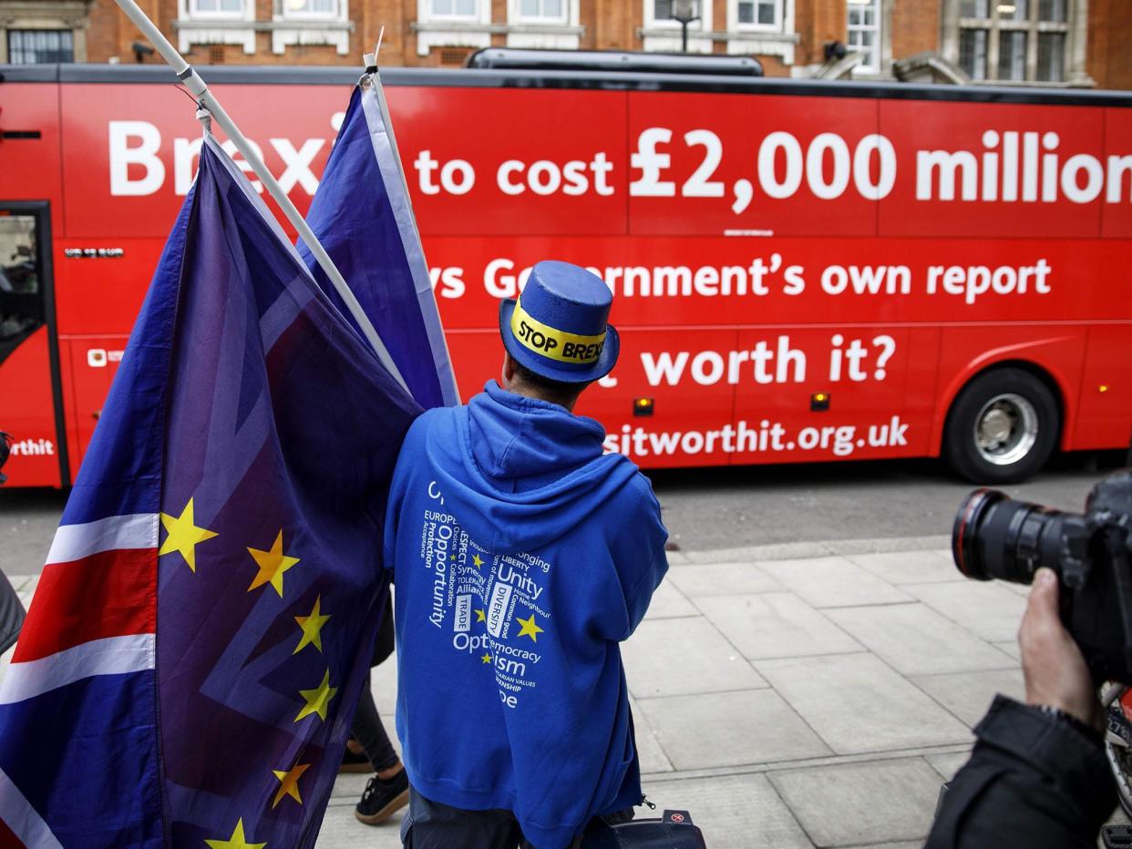 Brexit debate has heated up this week with the arrival of a 'Remainer' bus in Westminster: AFP/Getty Images