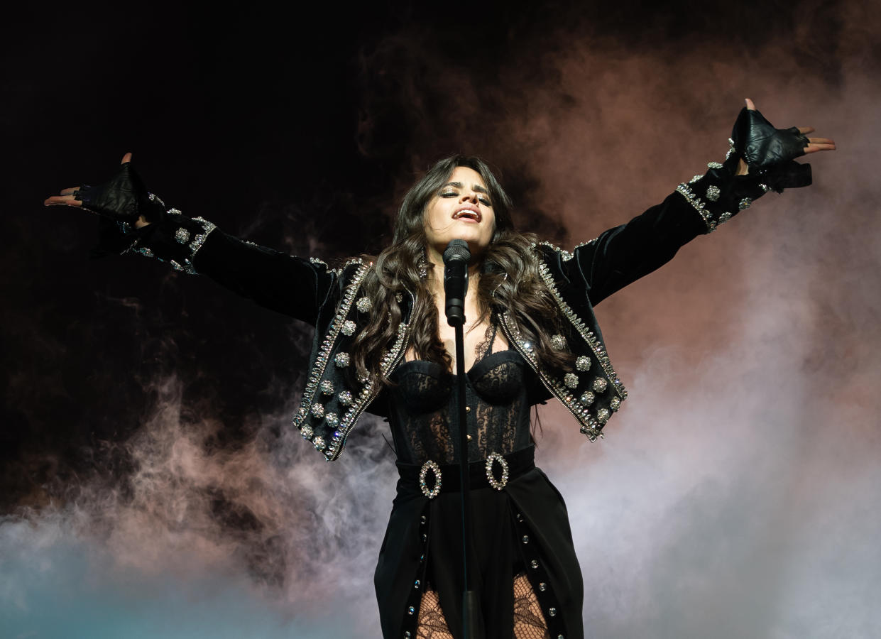 LONDON, ENGLAND - JUNE 12:  Camila Cabello performs live at Brixton Academy on June 12, 2018 in London, England.  (Photo by Samir Hussein/Redferns)